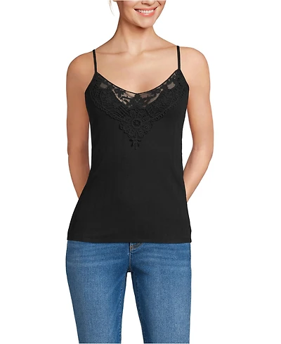 Lands' End Women's Variegated Micro Rib Lace Trim Cami
