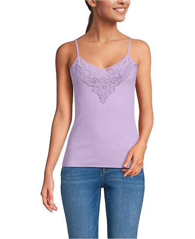 Lands' End Women's Variegated Micro Rib Lace Trim Cami
