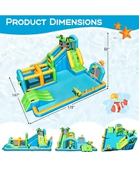 Gymax Inflatable Water Slide w/Splash Pool Climbing Wall Football Goal Blower Excluded