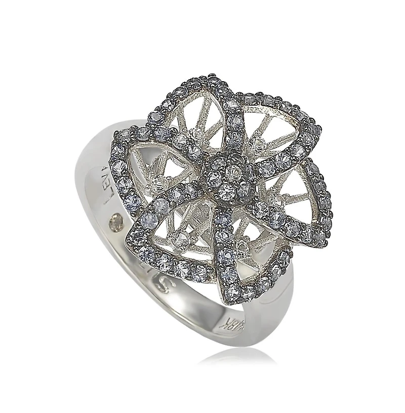 Suzy Levian Sterling Silver Sapphire & Created White Sapphire Flower Ring