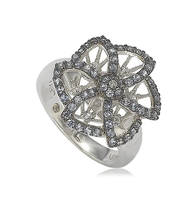 Suzy Levian Sterling Silver Sapphire & Created White Sapphire Flower Ring