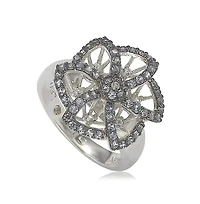 Suzy Levian Sterling Silver Sapphire & Created White Sapphire Flower Ring