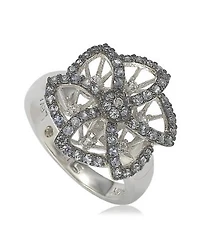 Suzy Levian Sterling Silver Sapphire Created White Sapphire Flower Ring
