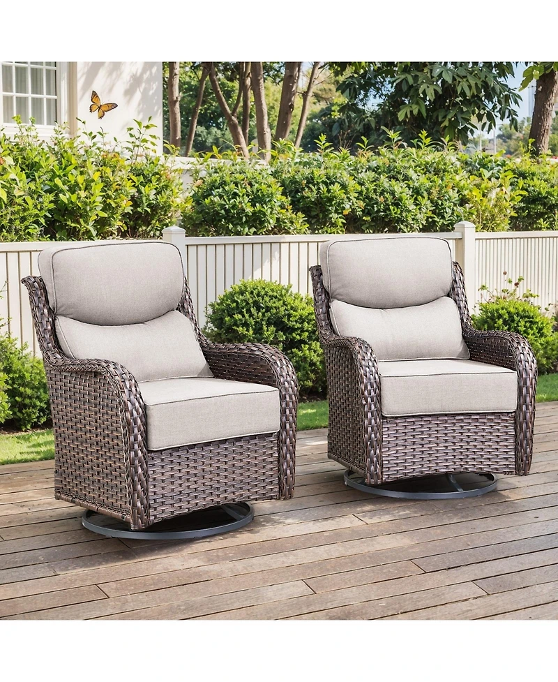 Gymojoy MoonLuxe Outdoor 2-Person Wicker Glider Patio Swivel Chairs with Olefin 6 in. Thick Cushions