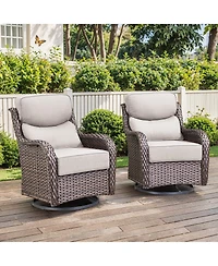 Gymojoy MoonLuxe Outdoor 2-Person Wicker Glider Patio Swivel Chairs with Olefin 6 in. Thick Cushions