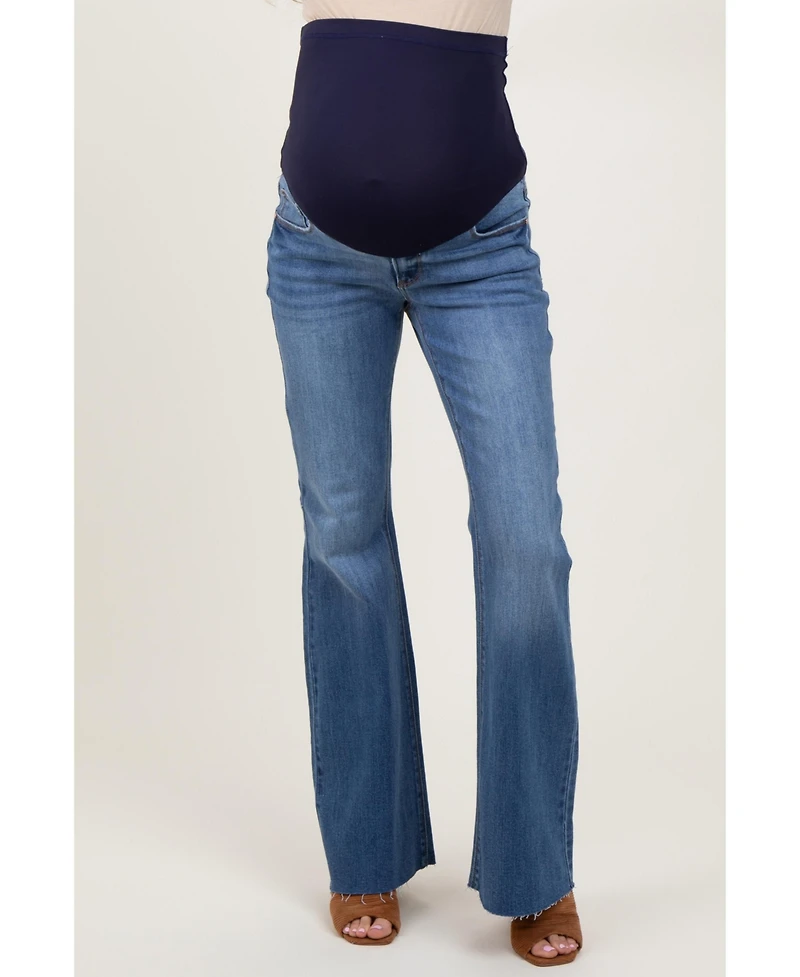 Pinkblush Blue Raw Cut Hem Flare Maternity Jeans