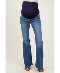 Pinkblush Blue Raw Cut Hem Flare Maternity Jeans