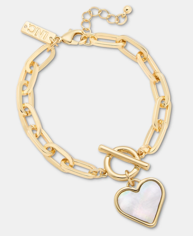 I.n.c. International Concepts Mother-of-Pearl Heart Charm Link Bracelet, Macy's Exclusive
