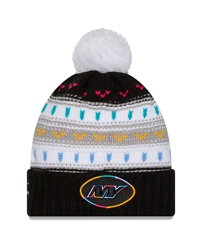 New Era Women's Black New York Jets 2025 Nfl Crucial Catch Cuffed Knit with Pom Hat