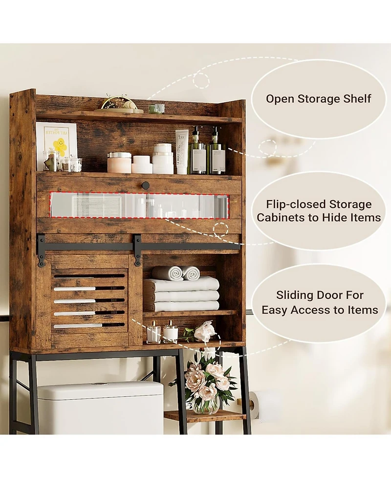 Ironck Over The Toilet Storage with Cabinet for Bathroom, Vintage Brown