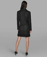 Karl Lagerfeld Paris Womens Novelty Cropped Button Front Jacket Button Detail Top Pleated Mini Skirt