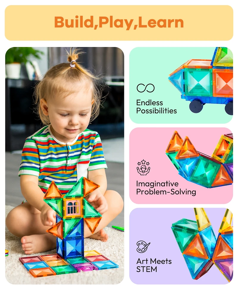 120 Piece Building Magnetic Tiles Clear Diamond Surface Magnetic 3D Blocks Construction Playboards