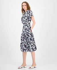 Tommy Hilfiger Women's Floral Belted Tiered Shirtdress