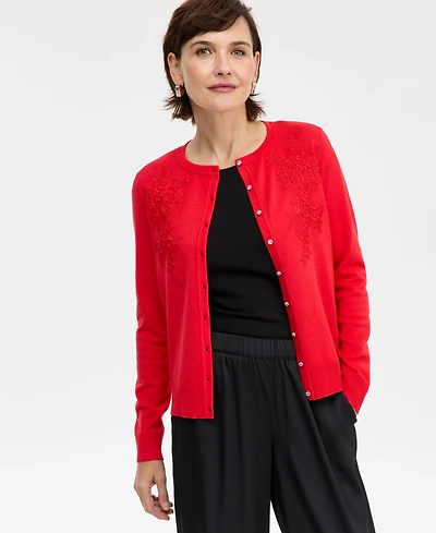 Jm Collection Women's Lace Applique Party Cardigan, Created for Macy's