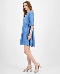 Tommy Hilfiger Women's V-Neck Tiered Chambray Dress