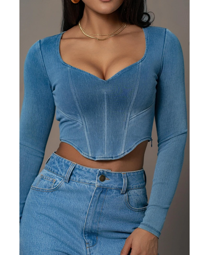 Jluxlabel Women's Tesa Sweetheart Denim Top