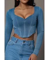 Jluxlabel Women's Tesa Sweetheart Denim Top