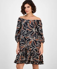 Robbie Bee Women's Square-Neck Ruffle-Trim 3/4-Sleeve Dress