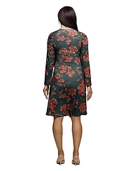 24seven Comfort Apparel Women's Long Sleeve Fit and Flare Dress