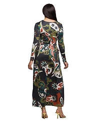 24seven Comfort Apparel Women's Green Paisley Print Long Sleeve Wrap Maxi Dress