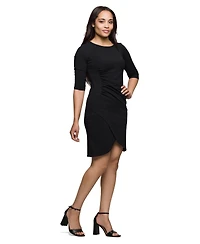 24seven Comfort Apparel Women's Three Quarter Sleeve Ruched Tulip Hem Mini Dress