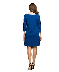 24seven Comfort Apparel Women's Three Quarter Sleeve A Line Knee Length Dress