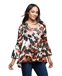 24seven Comfort Apparel Women's Scoop Neck Bell Sleeve Tunic Top