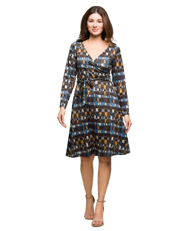24seven Comfort Apparel Women's Long Sleeve Wrap Dress
