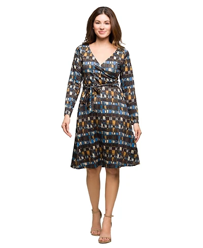 24seven Comfort Apparel Women's Long Sleeve Wrap Dress
