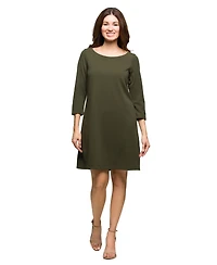 24seven Comfort Apparel Women's Three Quarter Sleeve A Line Knee Length Dress