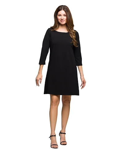 24seven Comfort Apparel Women's Three Quarter Sleeve A Line Knee Length Dress