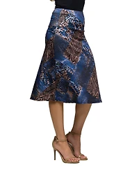 24seven Comfort Apparel Women's Blue Animal Print Knee Length Skirt