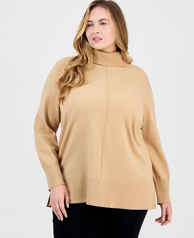 Jones New York Plus Pintuck Mock-Neck Long-Sleeve Sweater