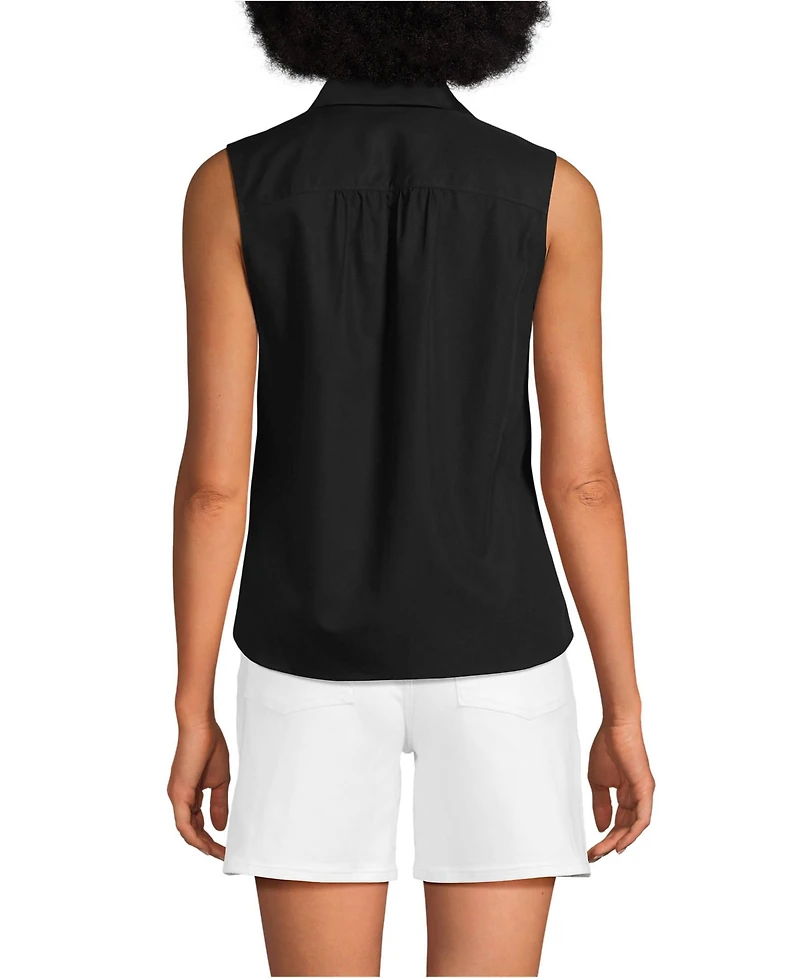 Lands' End Women's Sleeveless No Iron Shirt with Lace Inset