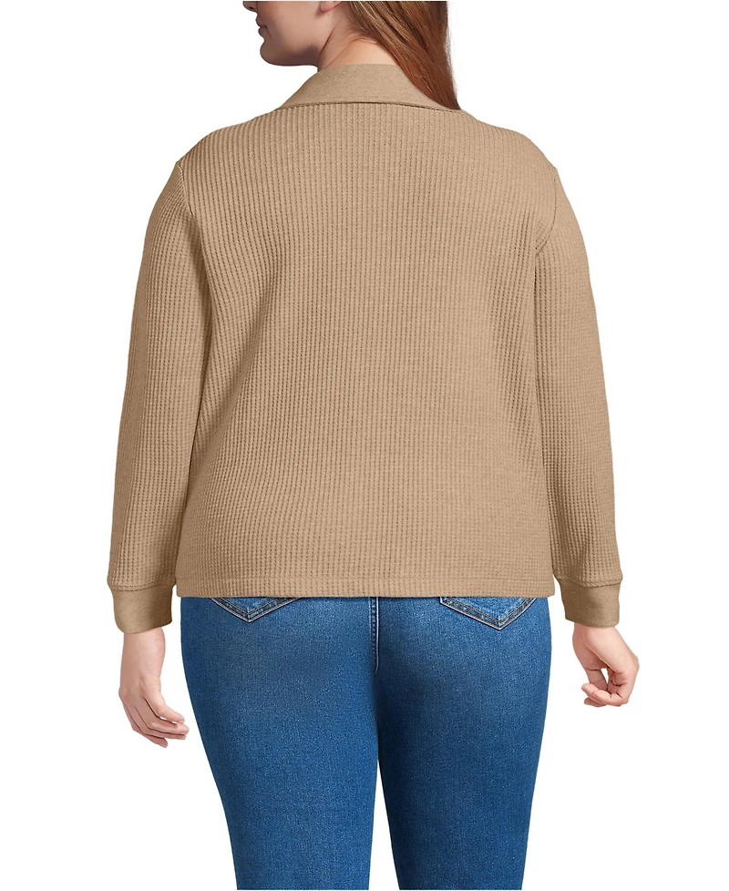 Lands' End Women's Plus Long Sleeve Waffle Collared Shacket