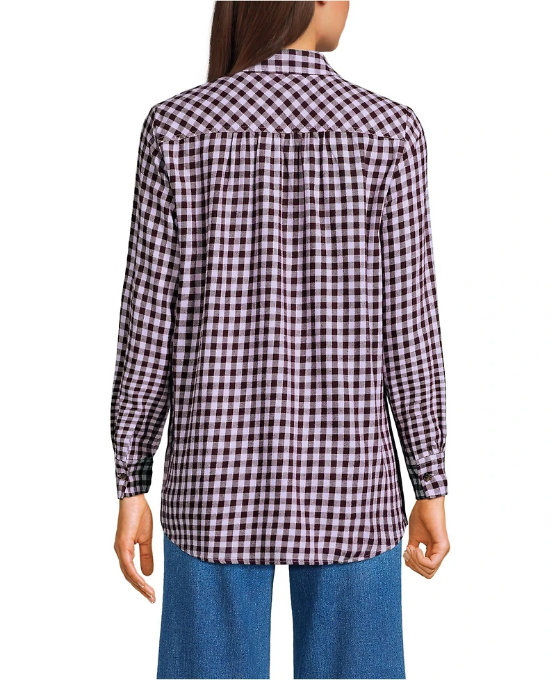 Lands' End Women's Flannel Boyfriend Long Sleeve Shirt