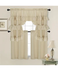 Kate Aurora Country Farmhouse Living Solid Colored Cafe Kitchen Curtain Tier & Swag Valance Set - 56 in. W x 36 L, Linen Taupe