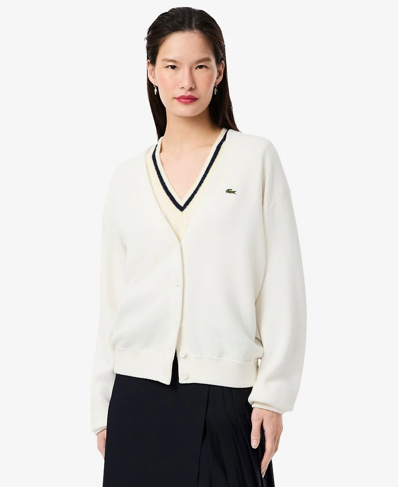 Lacoste Usa Women's V-Neck Cardigan Sweater
