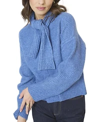 Central Park West Women's Rayna Scarf Neck Waffle Stitch Sweater
