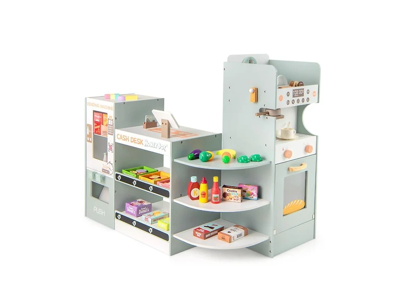 Akiudex Kids Wooden Grocery Store Playset with Cafe Playing and Vending Machine