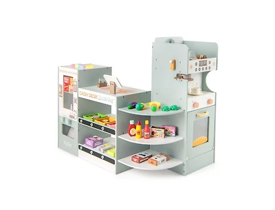 Akiudex Kids Wooden Grocery Store Playset with Cafe Playing and Vending Machine