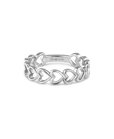 Devata Open Heart Ring Rhodium Plated Sterling Silver, 9
