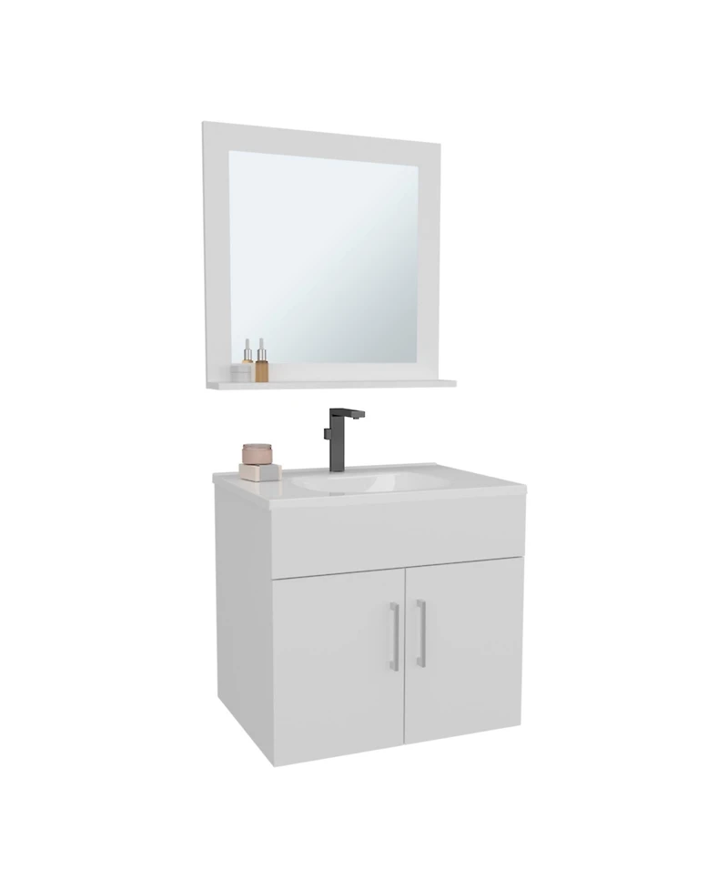 Depot E-Shop Jette Bathroom Set, Vanity Sink + Mirror, 2 Doors, 1 Shelf, White