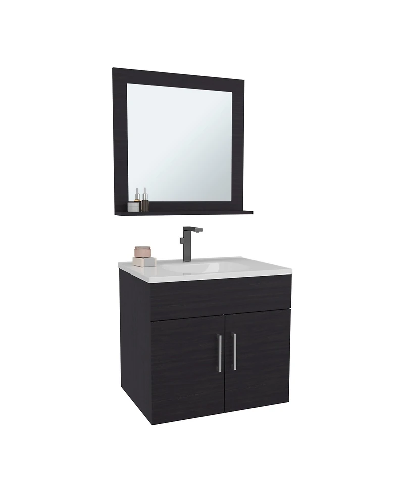 Depot E-Shop Jette Bathroom Set, Vanity Sink + Mirror, 2 Doors, 1 Shelf, White