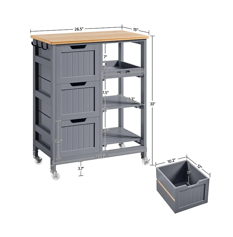 Yaheetech 33 H Rolling Kitchen Storage Serving Cart Dark Gray