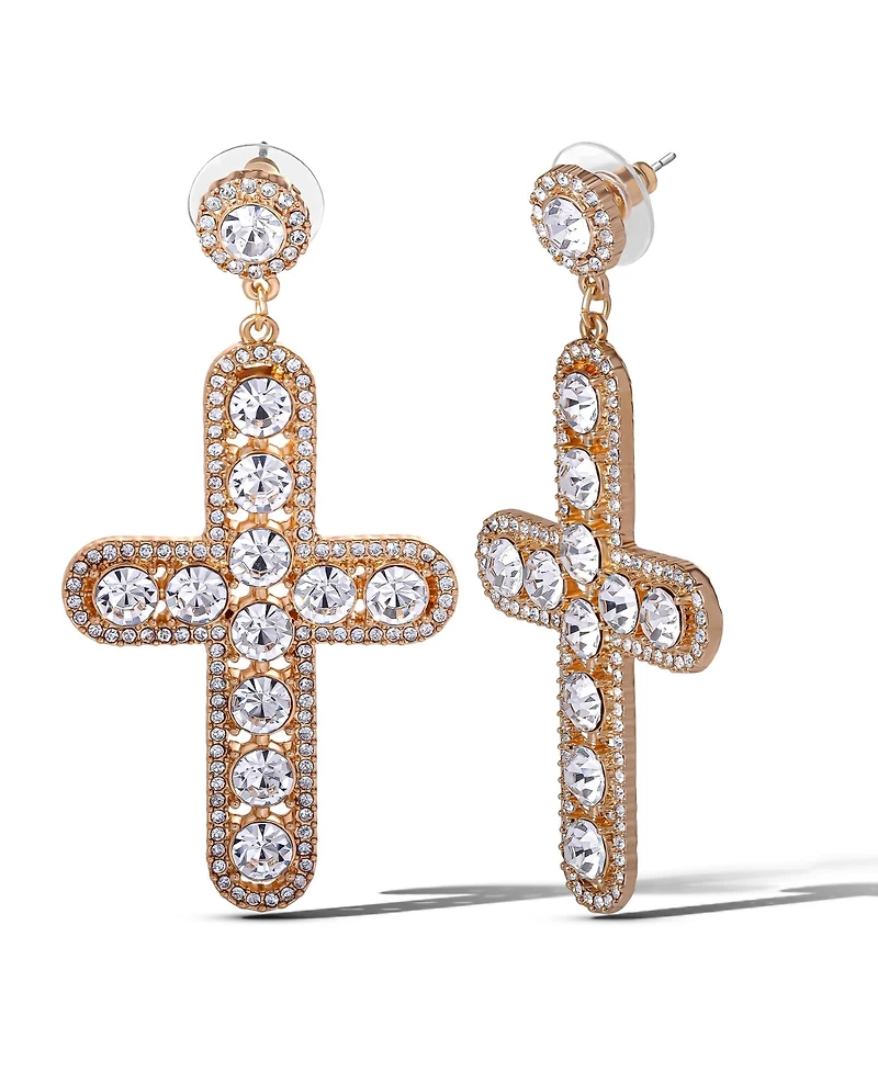 Jessica Simpson Crystal Cross Drop Earrings
