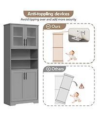 gaomon 67" Tall Storage Cabinet, Bathroom Cabinet with Glass Doors and Adjustable Shelves