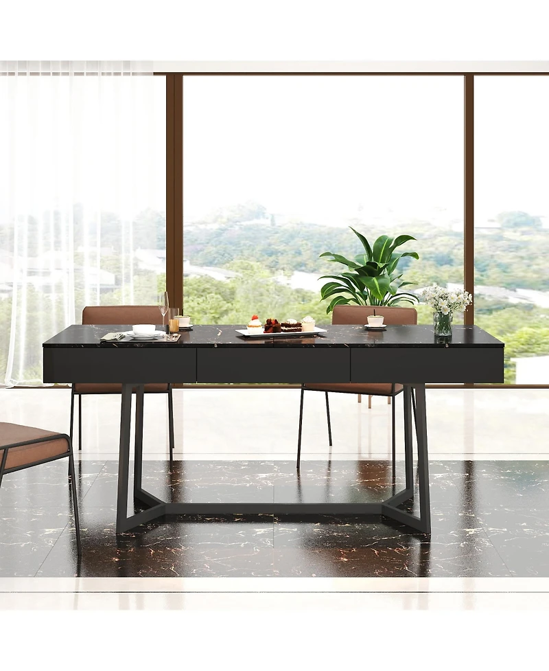 Lovmor Modern Black 70.87" Computer Desk, Study & Work Desk, Y-Shaped Metal Legs
