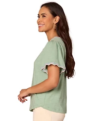 Democracy Women's Petite Crochet Split V-Neck Top