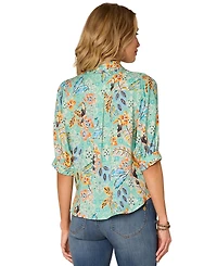 Democracy Women's Petite Printed Ruffle Edge Collar Top
